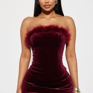 Elegant Velvet Mini Dress In Burgundy
